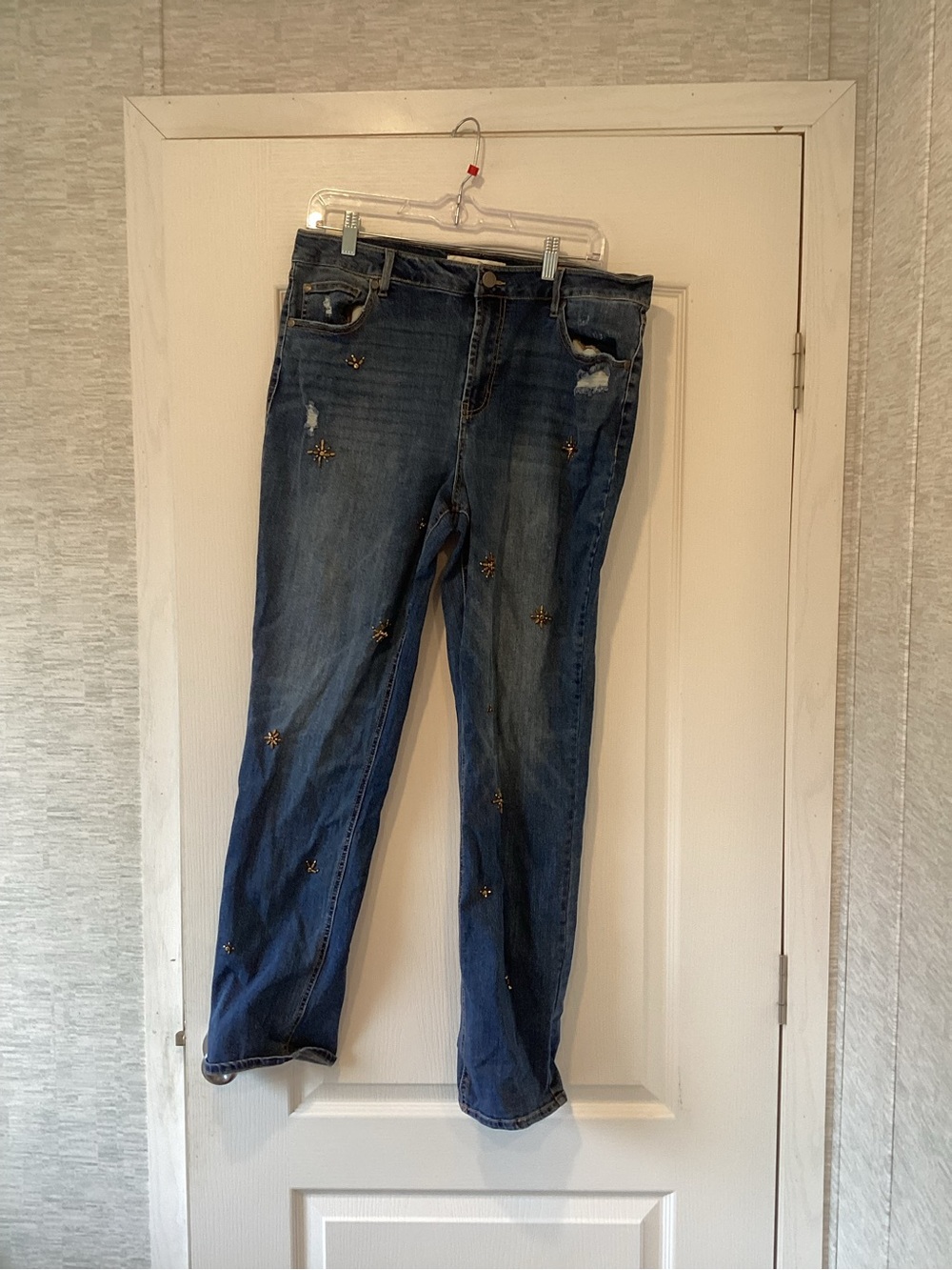 Cato Dark Blue Straight womens Jeans with Subtle Embellishments 12 EUC